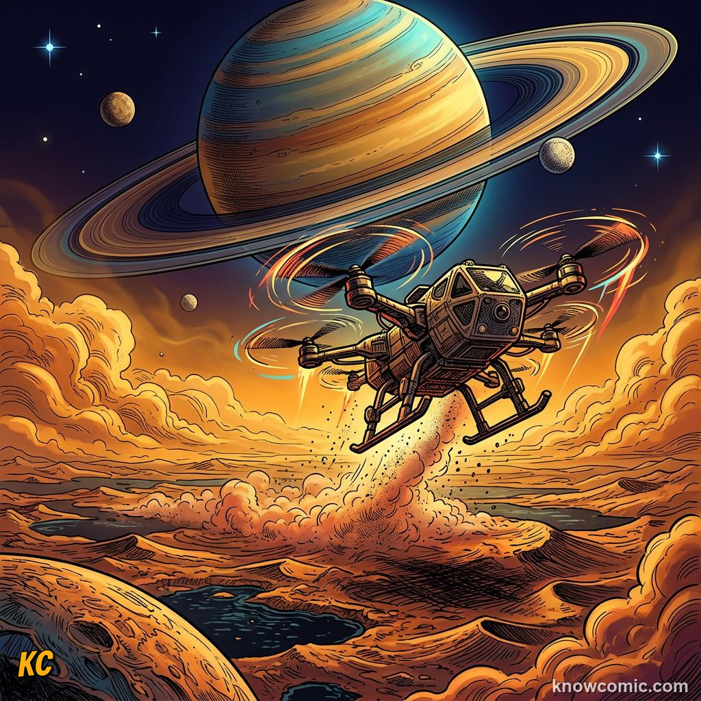 Comic panel about saturn: beyond the rings: Rings Are Only The Start, Future, educational kids illustration