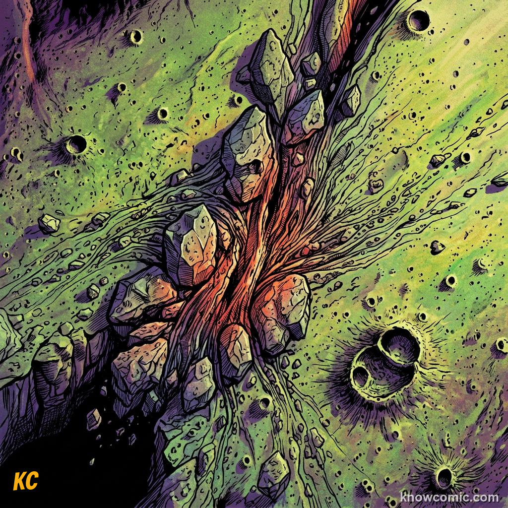 Comic panel about the asteroid belt: between mars & jupiter: Mass, educational kids illustration
