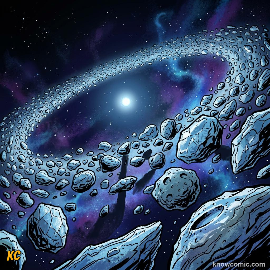 Comic panel about the kuiper belt: beyond neptune: Donut, educational kids illustration