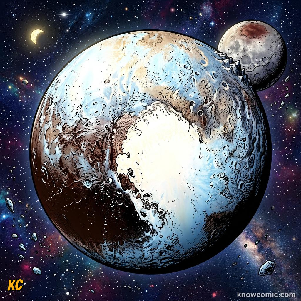 Comic panel about the kuiper belt: beyond neptune: Rock And Ice Together, Mix, educational kids illustration