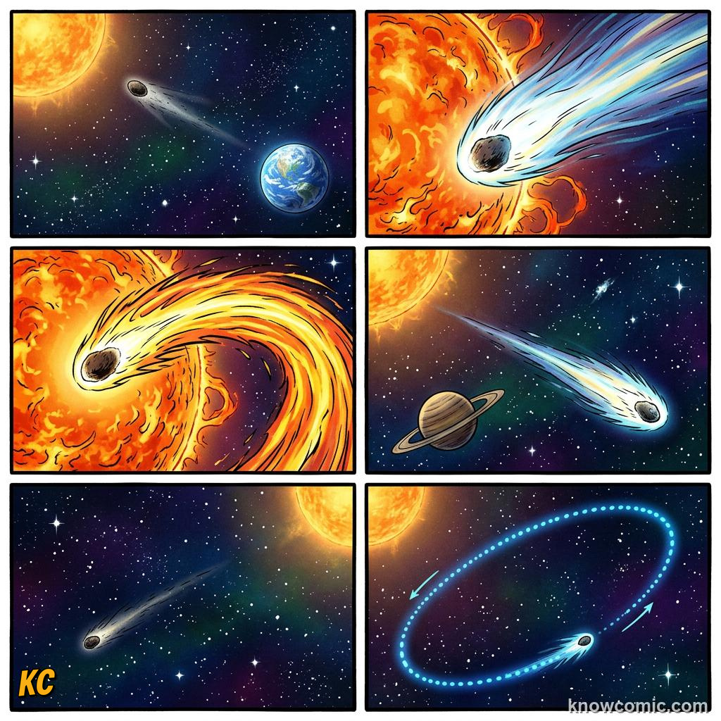 Comic panel about the kuiper belt: beyond neptune: New Horizons, educational kids illustration