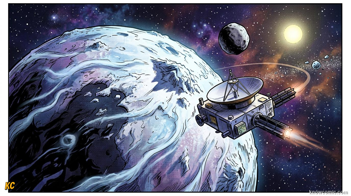 Comic panel about the kuiper belt: beyond neptune: Kuiper Zone, educational kids illustration