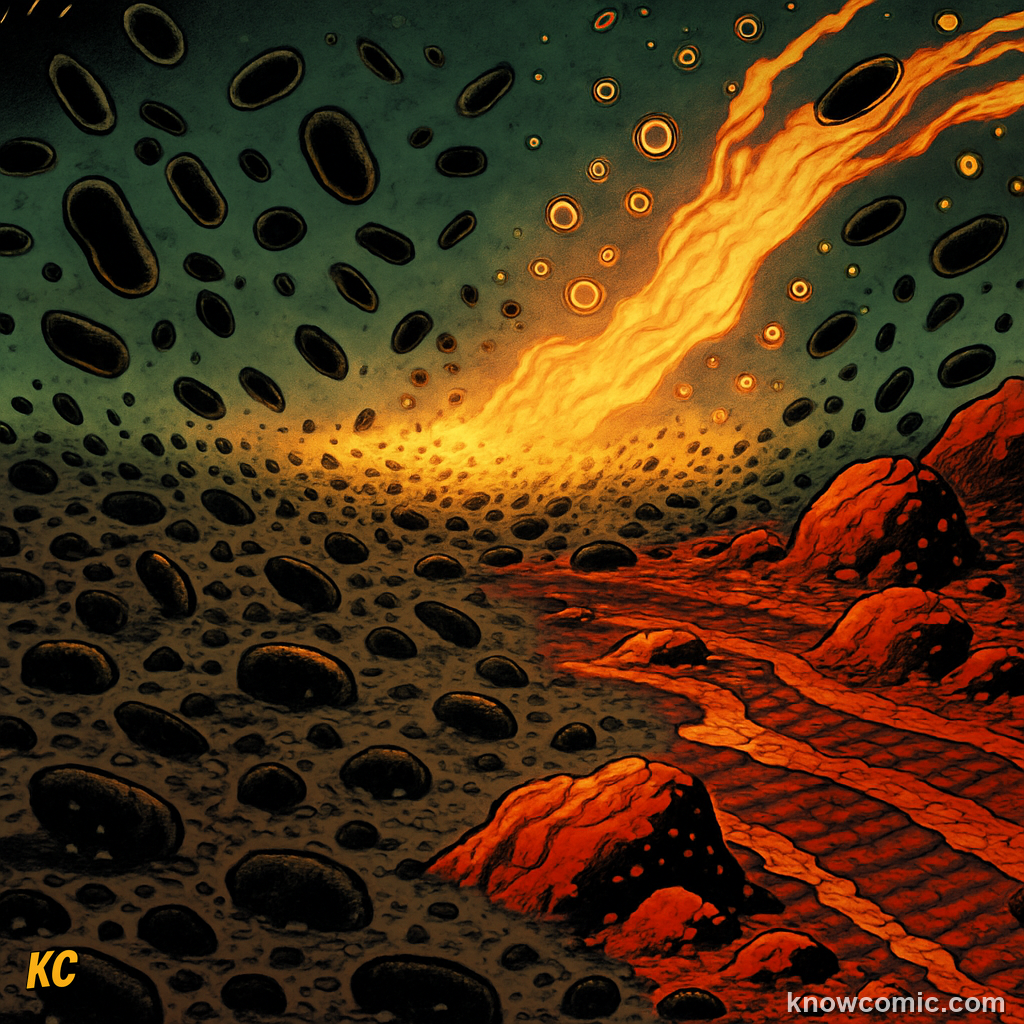 Iron oxide rust forming in ancient oceans as oxygen reacts with iron during mass extinction