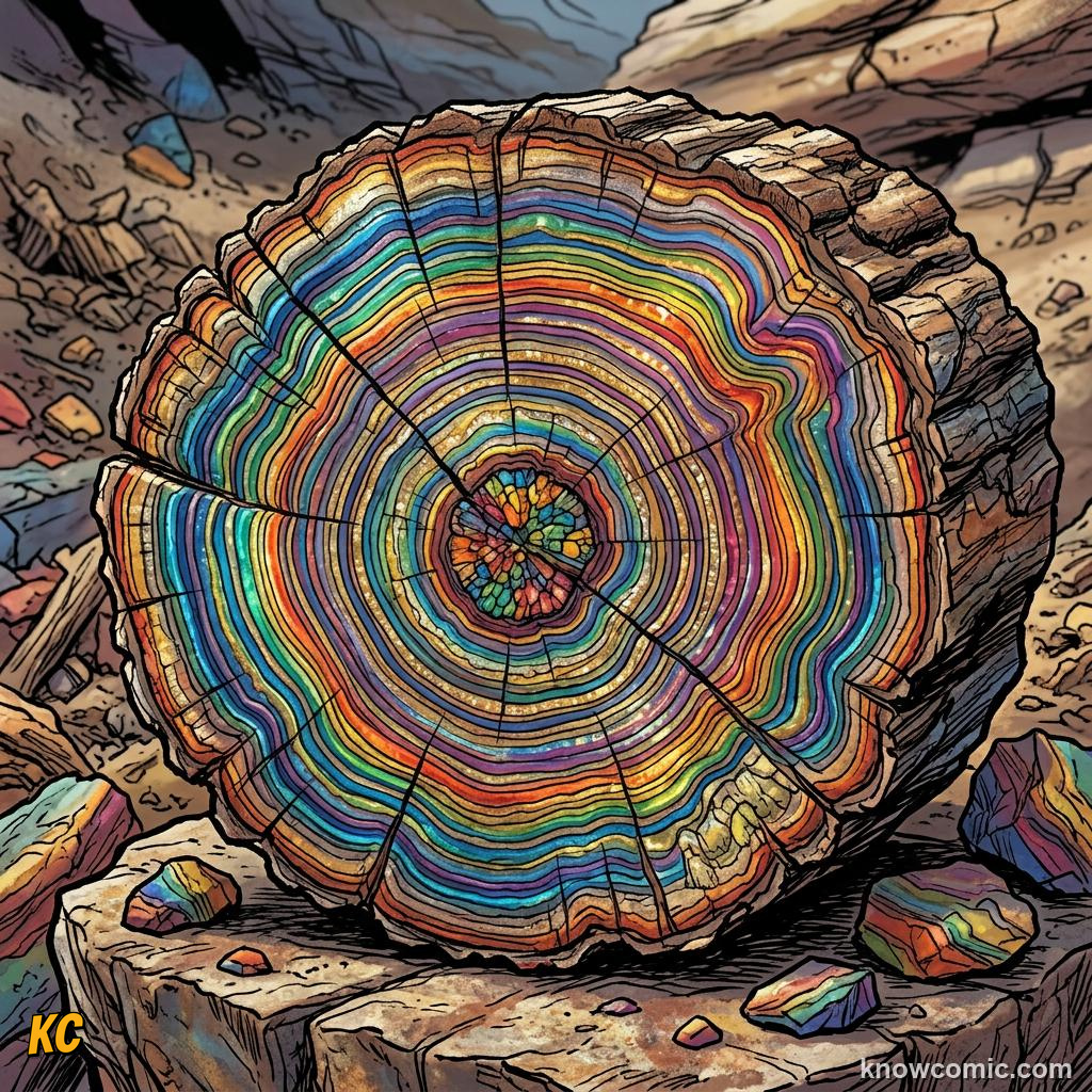 Comic panel about plant fossils and deep time: Plants That Became Rock, Paleobotany, educational kids illustration