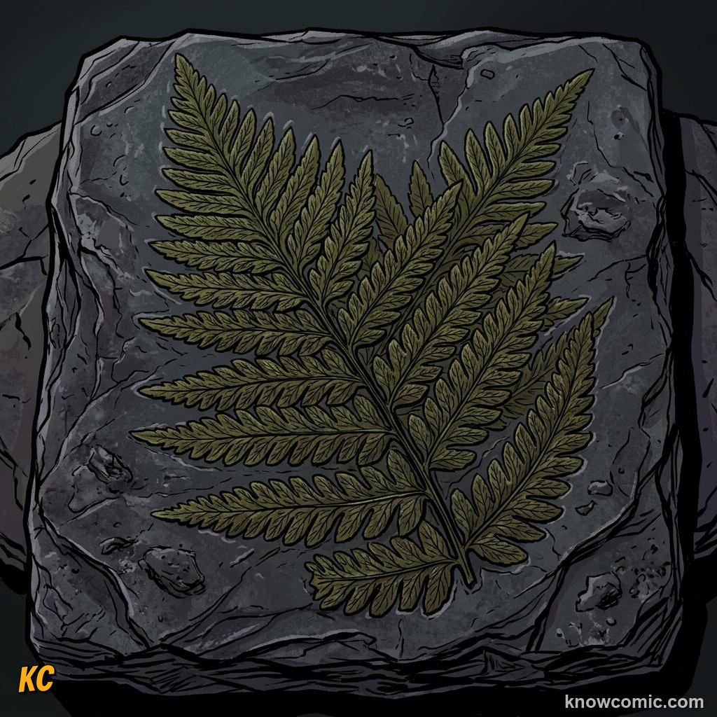 Comic panel about plant fossils and deep time: Deep Time, educational kids illustration