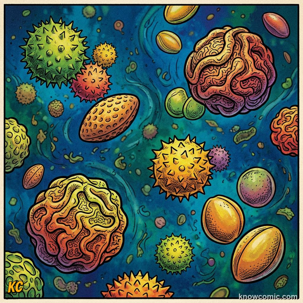 Comic panel about plant fossils and deep time: Four Main Fossil Types, Petrification, educational kids illustration