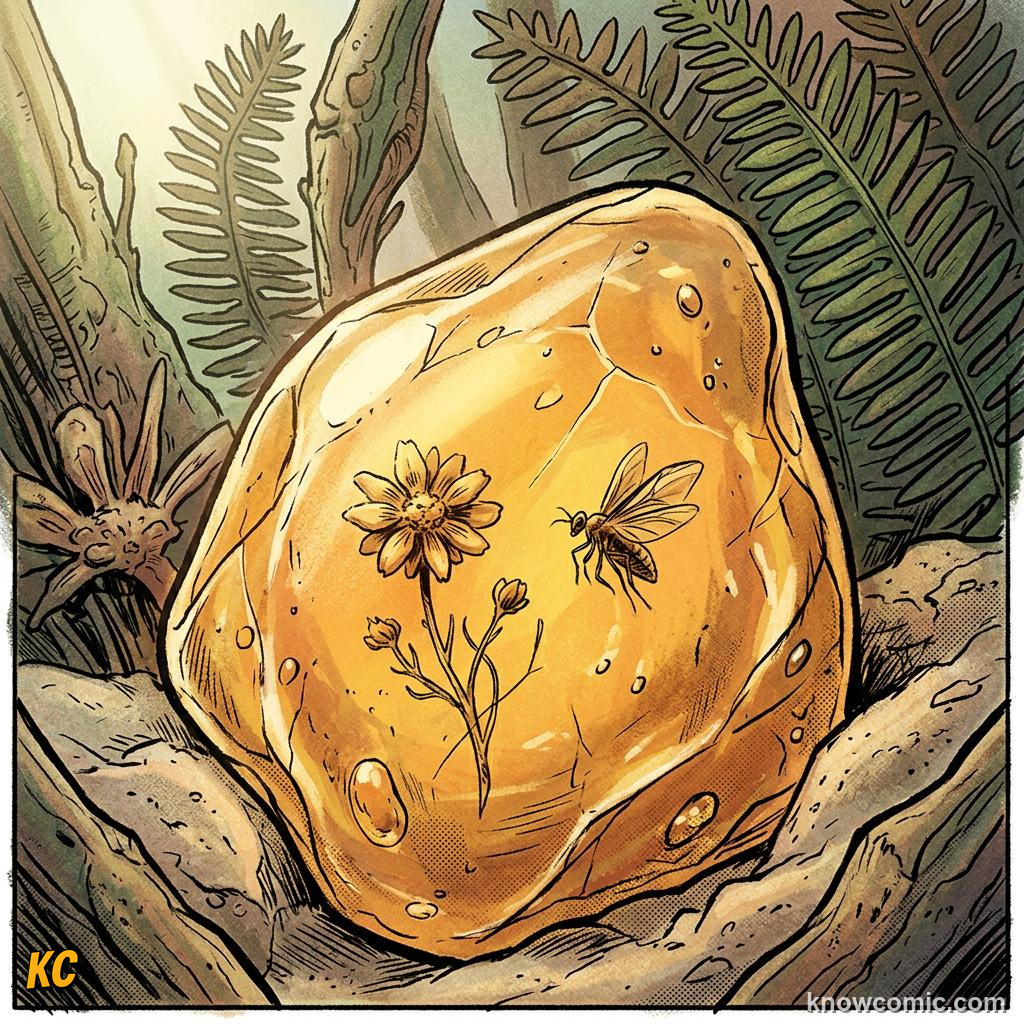 Comic panel about plant fossils and deep time: Microfossils, educational kids illustration