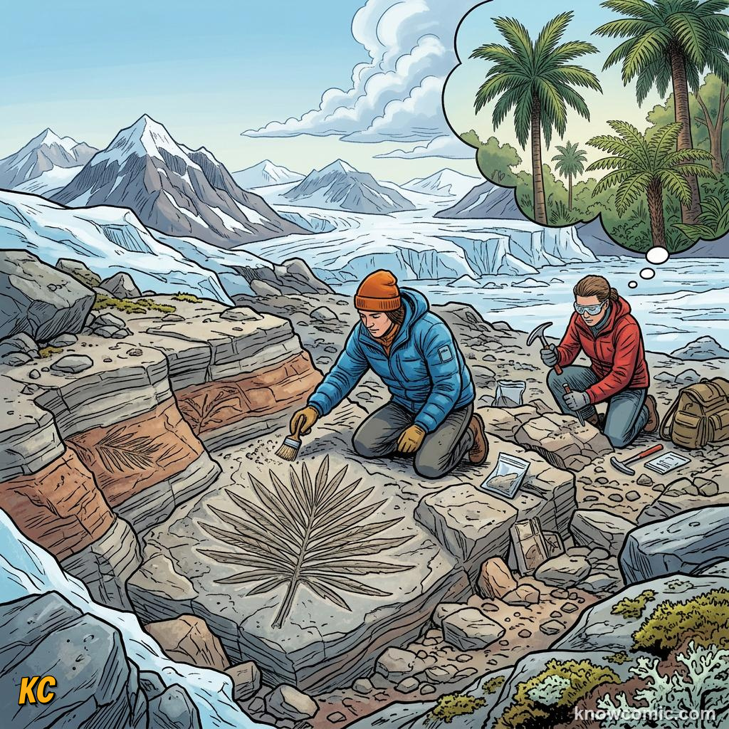 Comic panel about plant fossils and deep time: Silica Swap, educational kids illustration