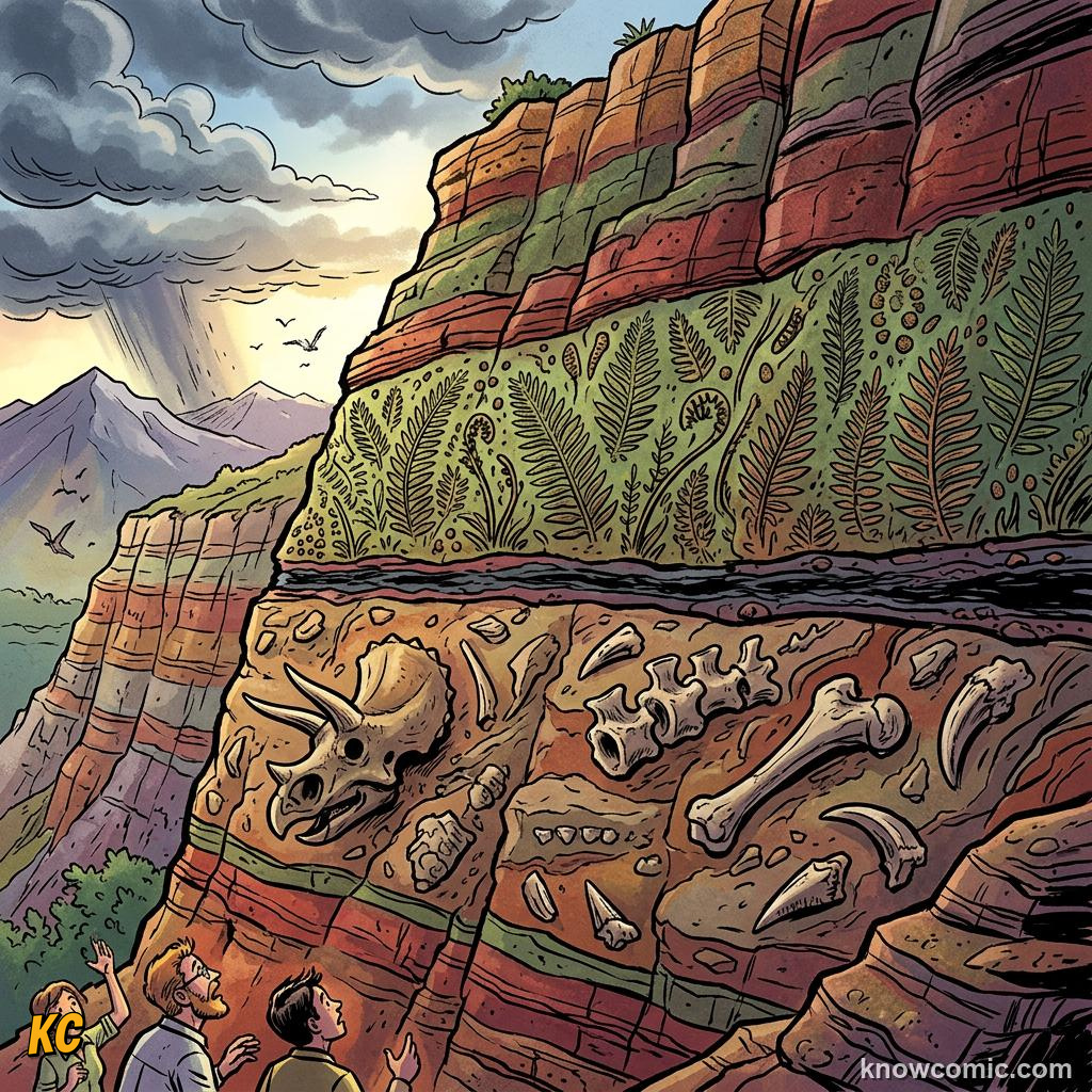 Comic panel about plant fossils and deep time: Arizona'S Stone Trees, educational kids illustration