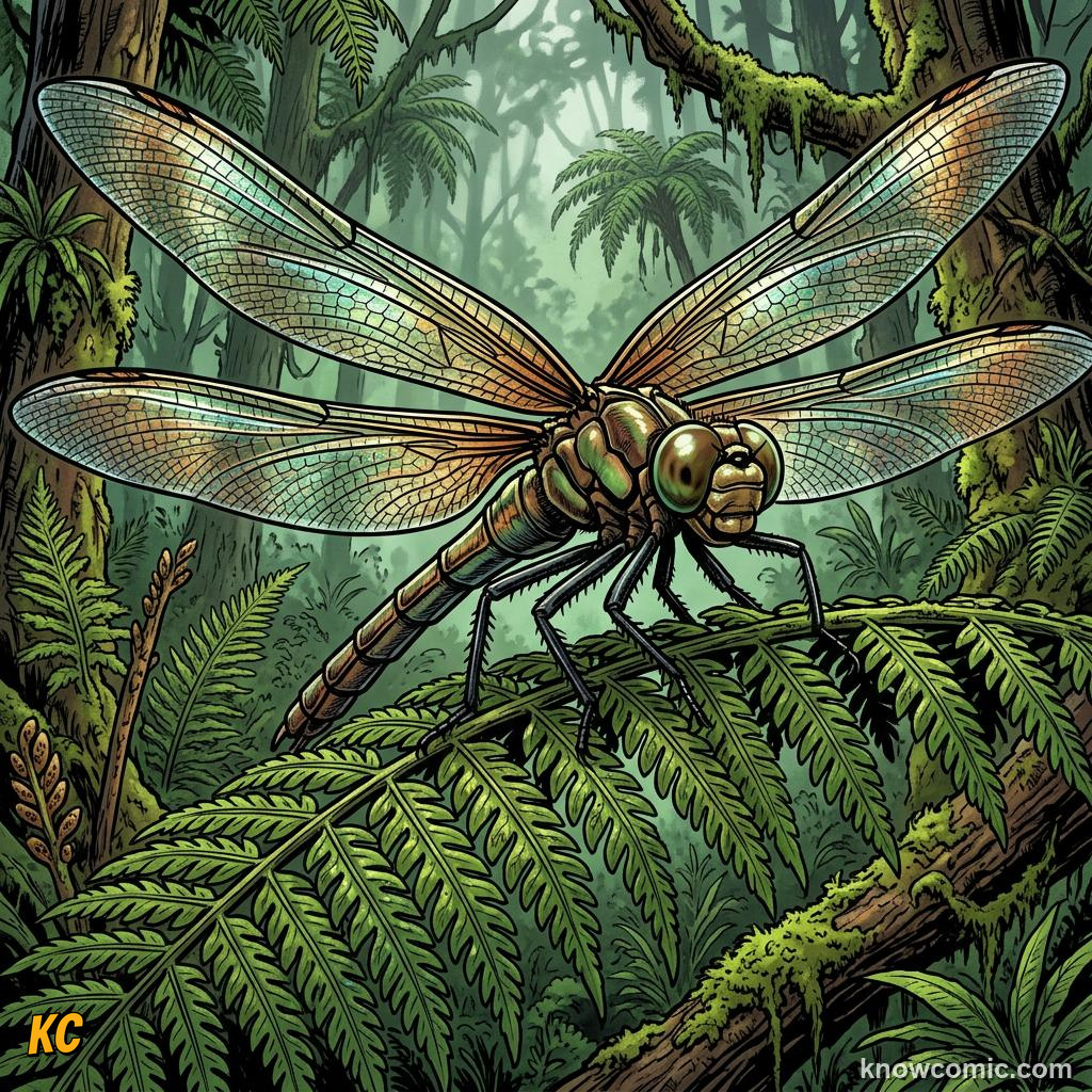 Comic panel about Carboniferous oxygen and giant insects: Giant Insects, educational kids illustration