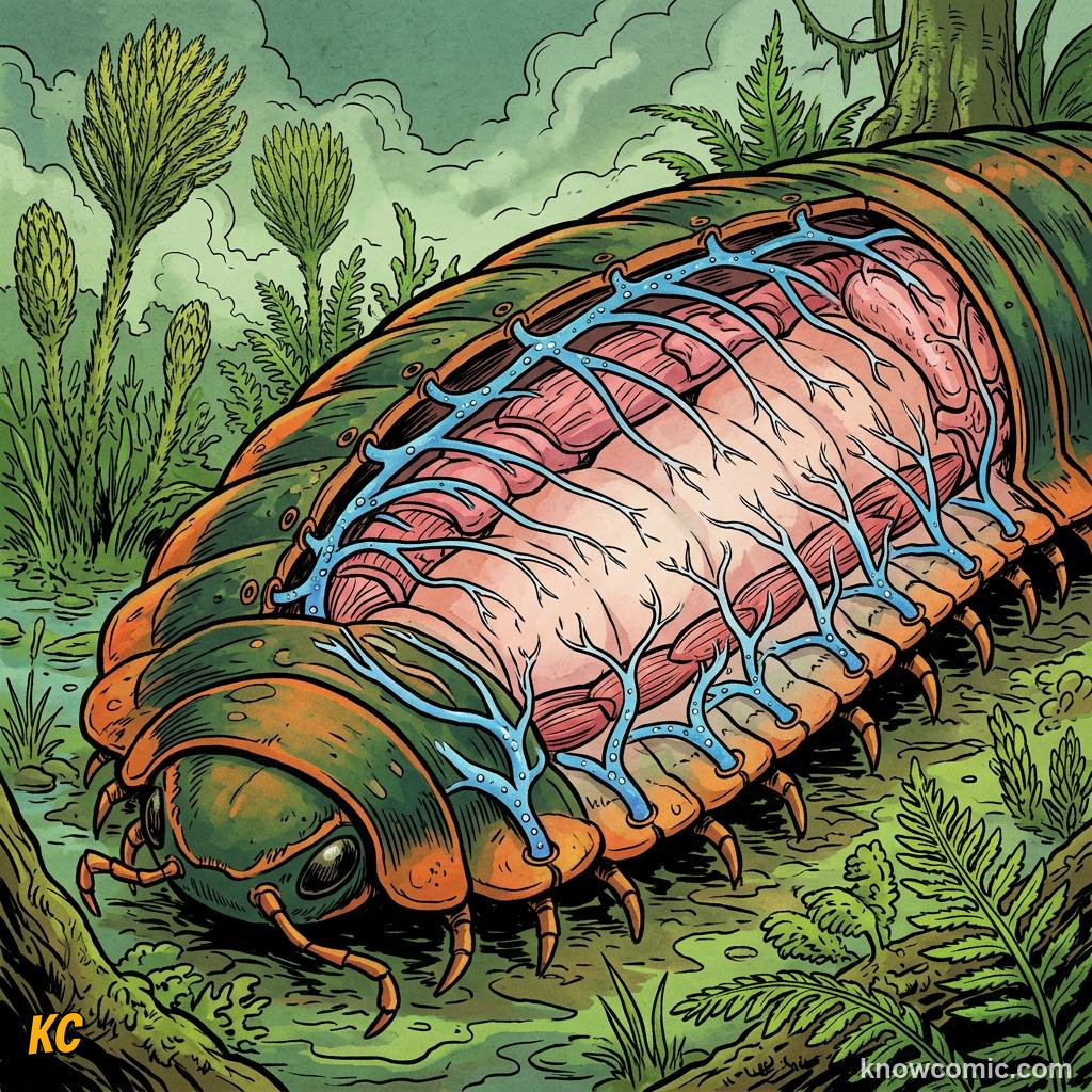 Comic panel about Carboniferous oxygen and giant insects: Why Bugs Shrank Again, Diffusion, educational kids illustration
