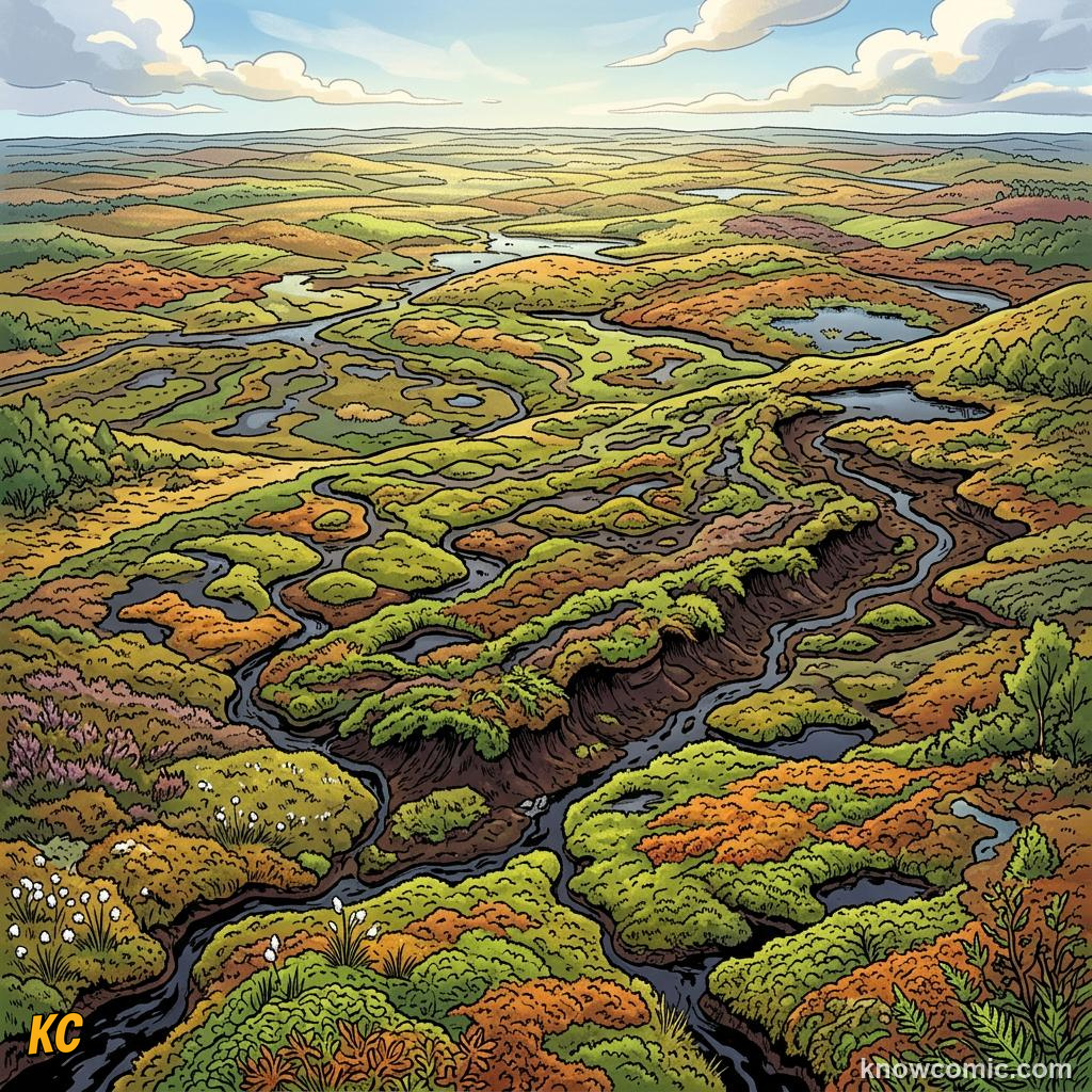 Comic panel about moss the ancient land pioneer: 3% Of Land, educational kids illustration