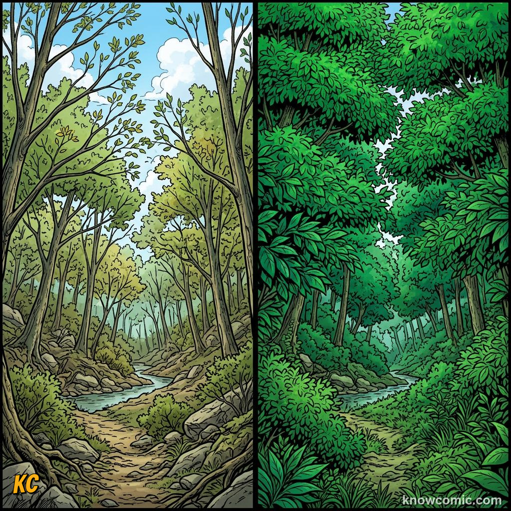 Comic panel about the origin of leaves: New Scale, educational kids illustration