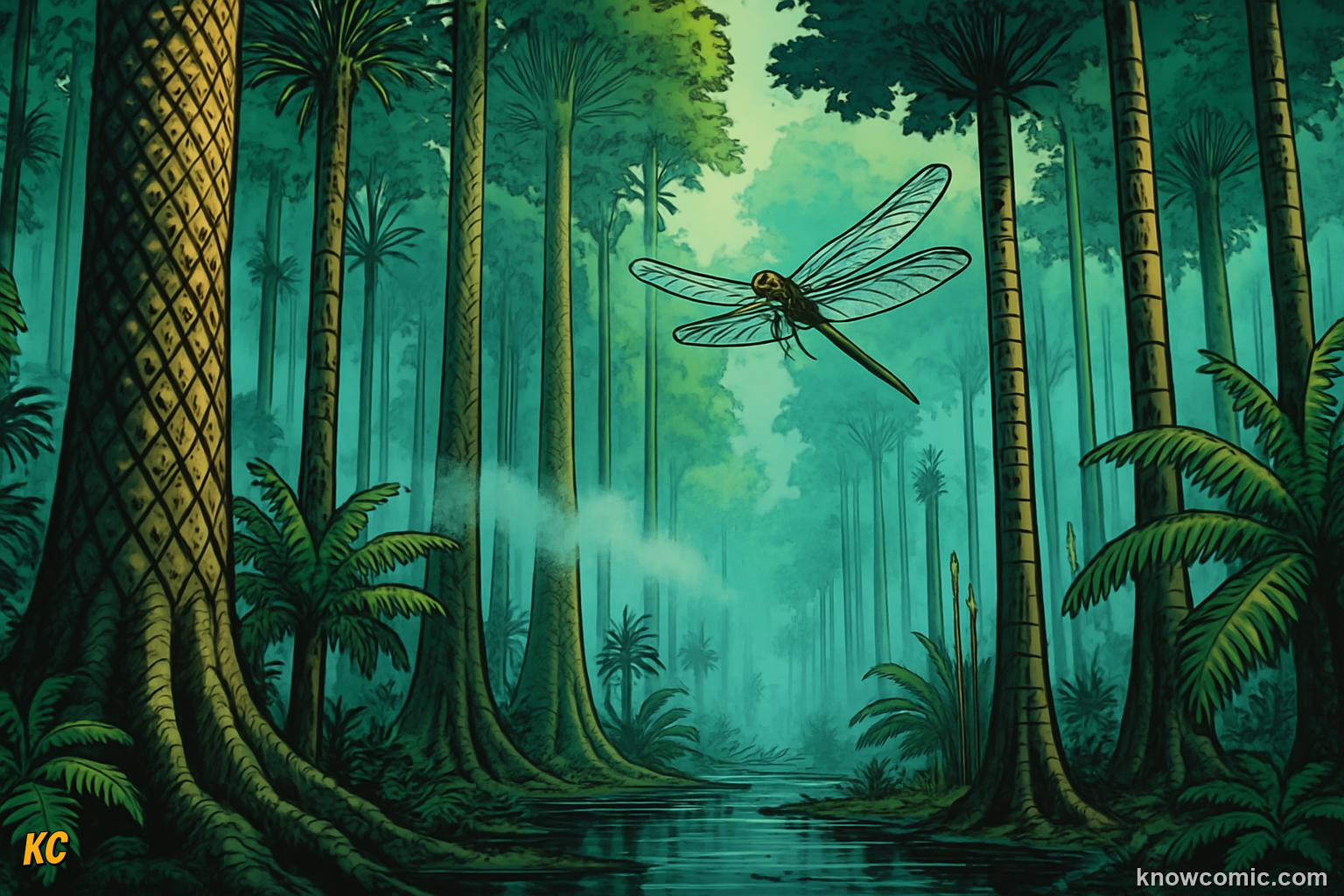 Vast Carboniferous coal forest with fifty-metre Lepidodendron trees in thick oxygen-rich air