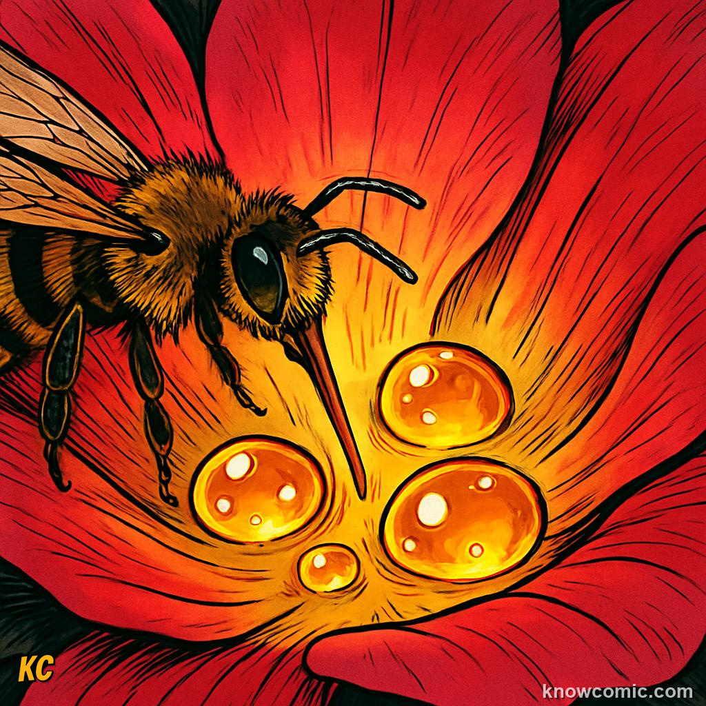 Bee collecting nectar from flower as the plant's biological payment for pollination services
