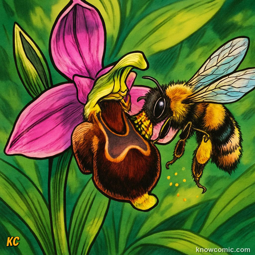 Orchid mimicking female bee scent to trick male bee into collecting pollen without nectar reward
