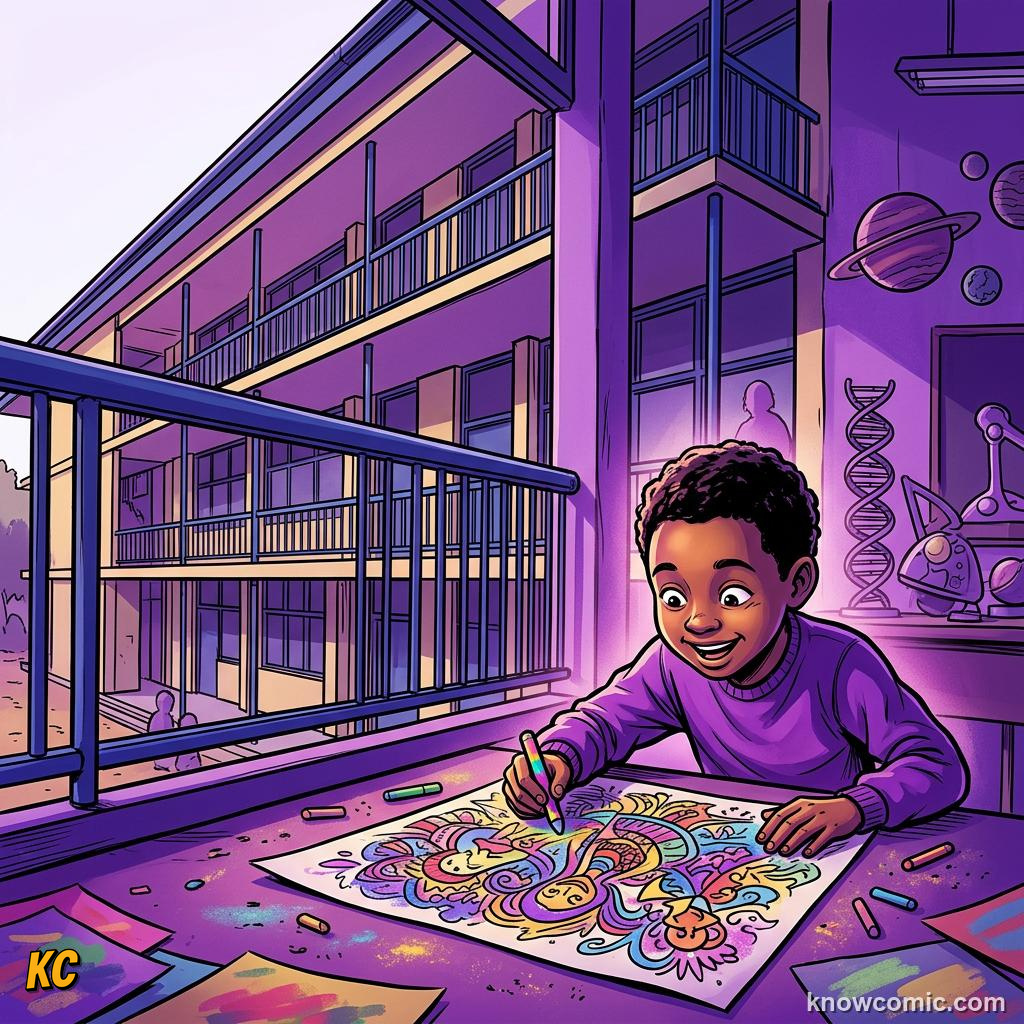 Comic illustration: child drawing for pure enjoyment without any reward