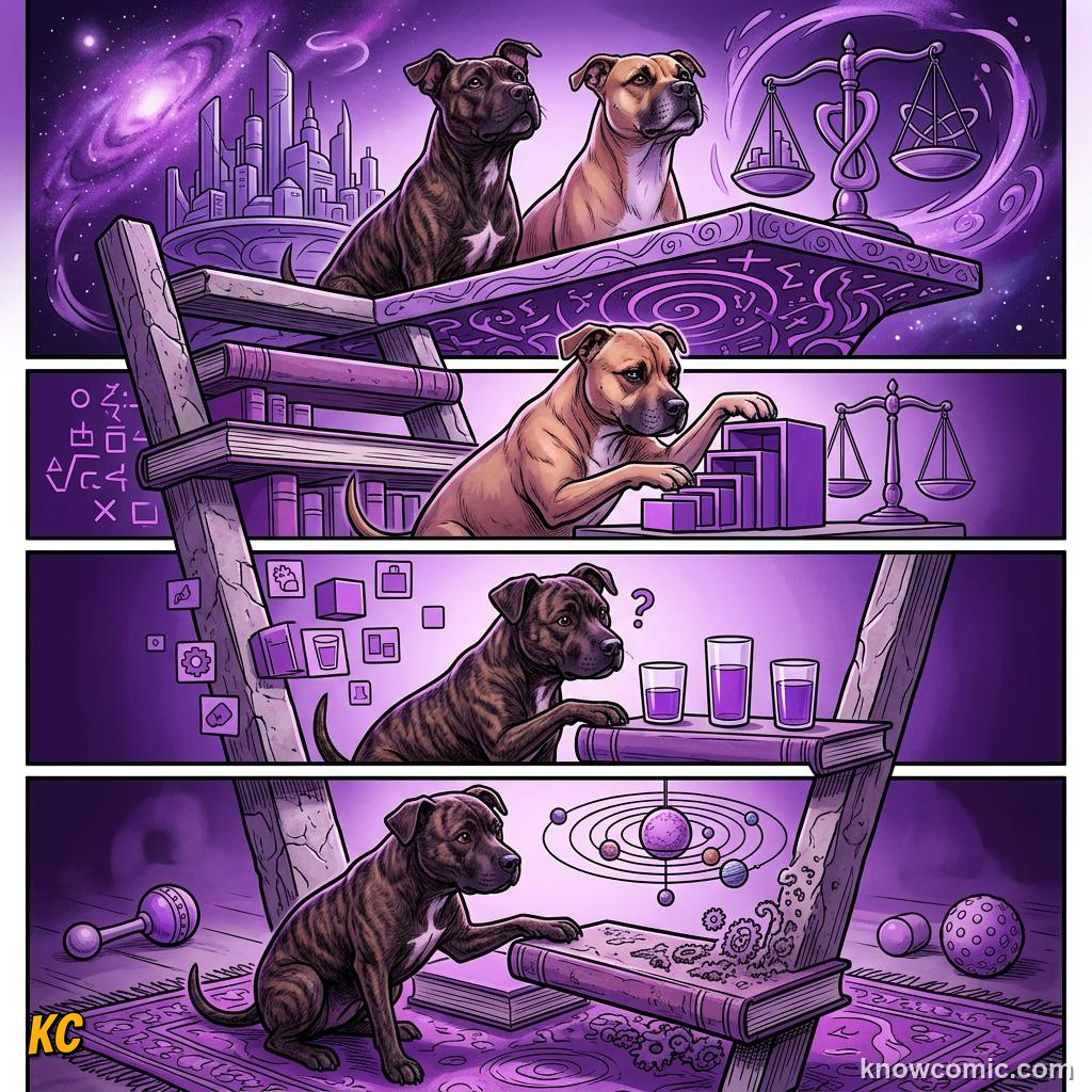 Comic illustration: four steps on a ladder representing Piaget cognitive development stages