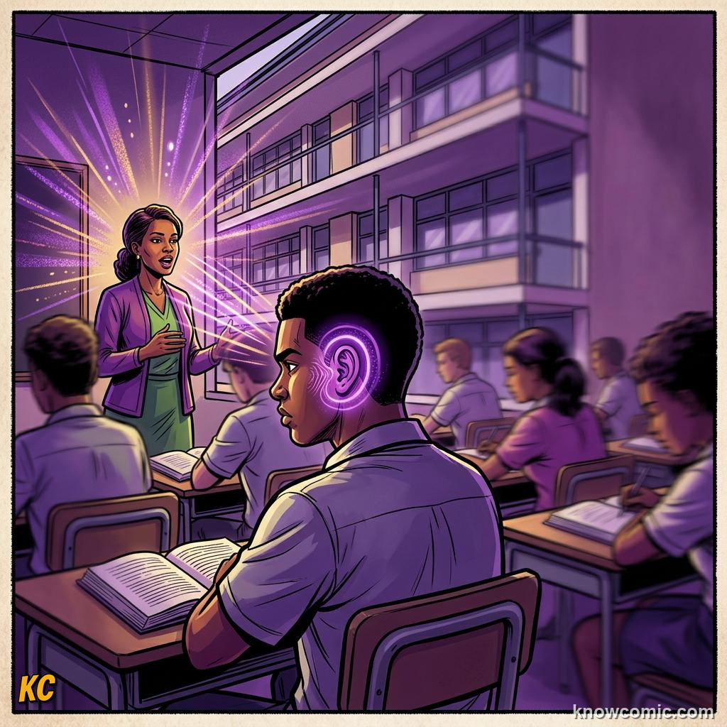 Comic illustration: selective attention tuning in to one voice while ignoring others