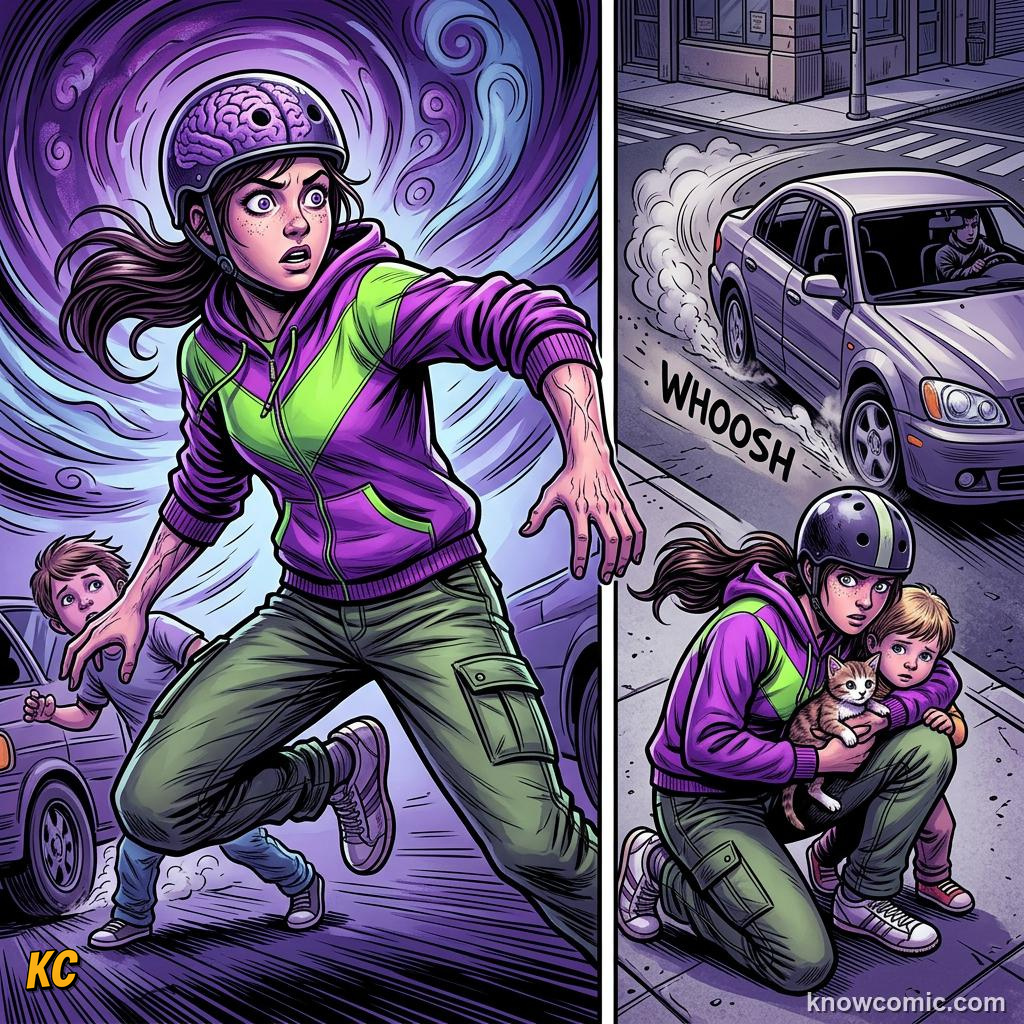 Comic illustration: useful fear helping someone react quickly to real danger