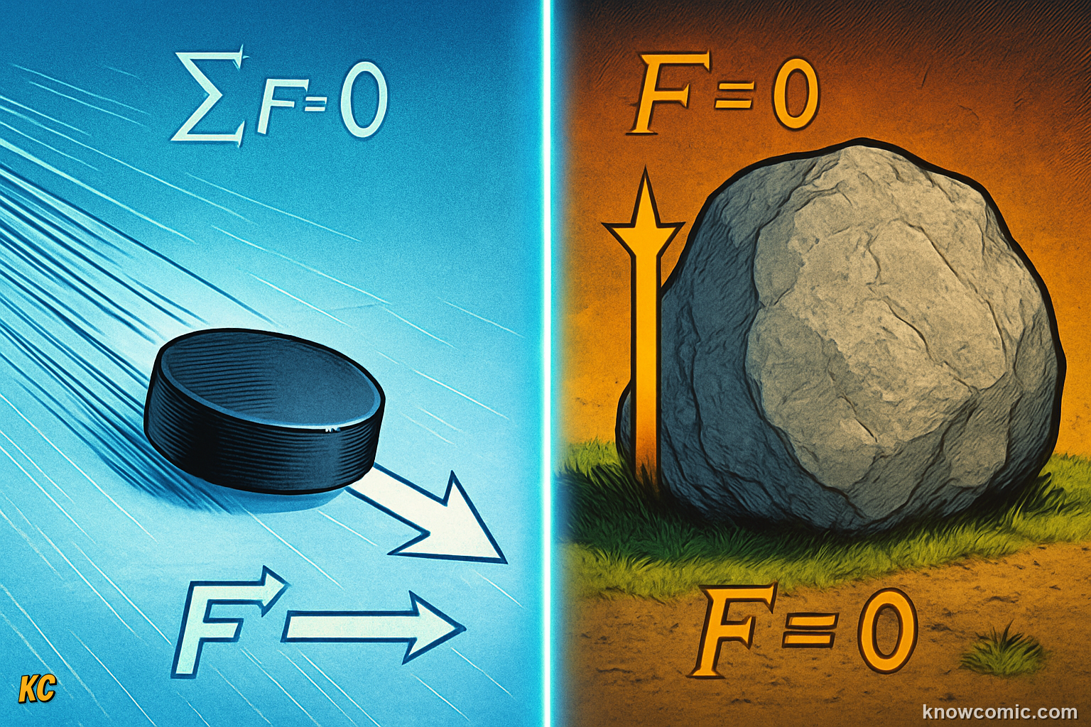 Newton's First Law of Motion demonstration: an object at rest stays at rest and an object in motion stays in motion unless acted on by an outside force