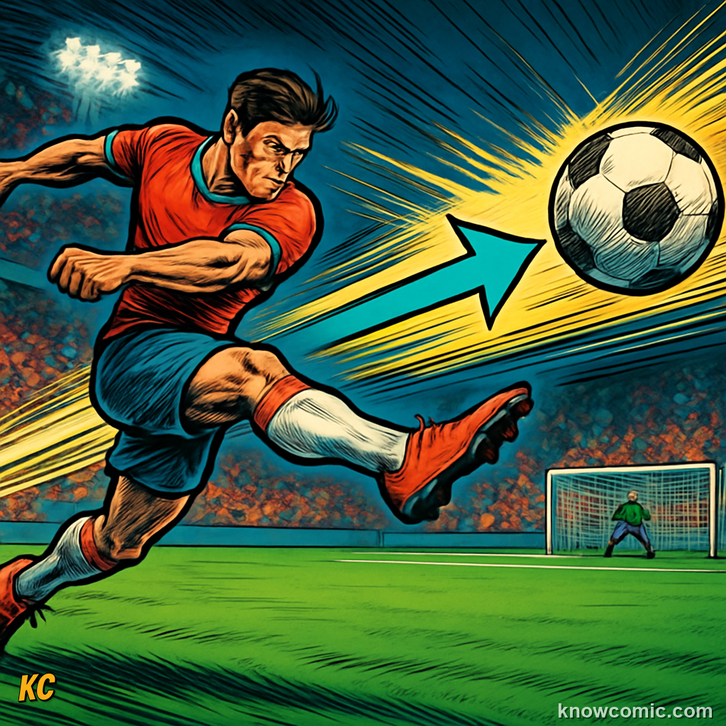 Soccer player kicking a ball with 500 newtons of force, accelerating a 0.5 kg ball at 1000 m/s squared — a real-world example of Newton's Second Law F=ma