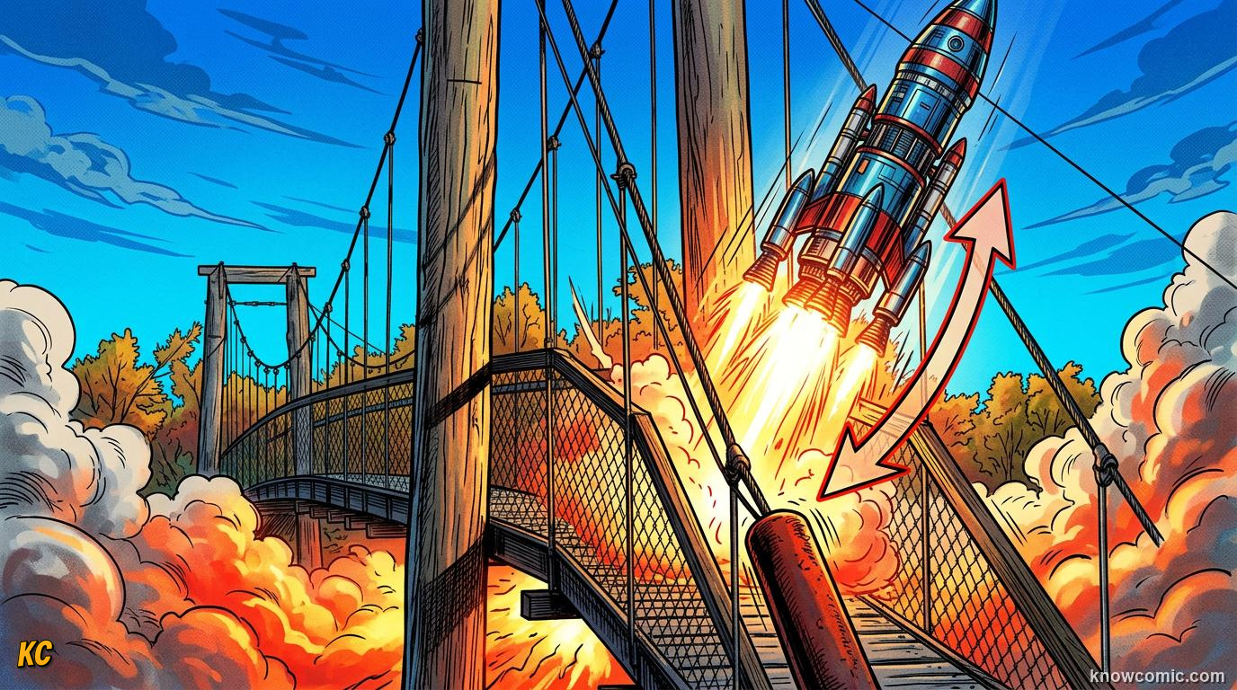 Comic panel about momentum: why it's hard to stop â: Push One Way, educational kids illustration
