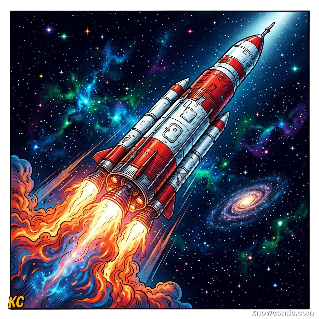 Comic panel about momentum: why it's hard to stop â: Space, educational kids illustration