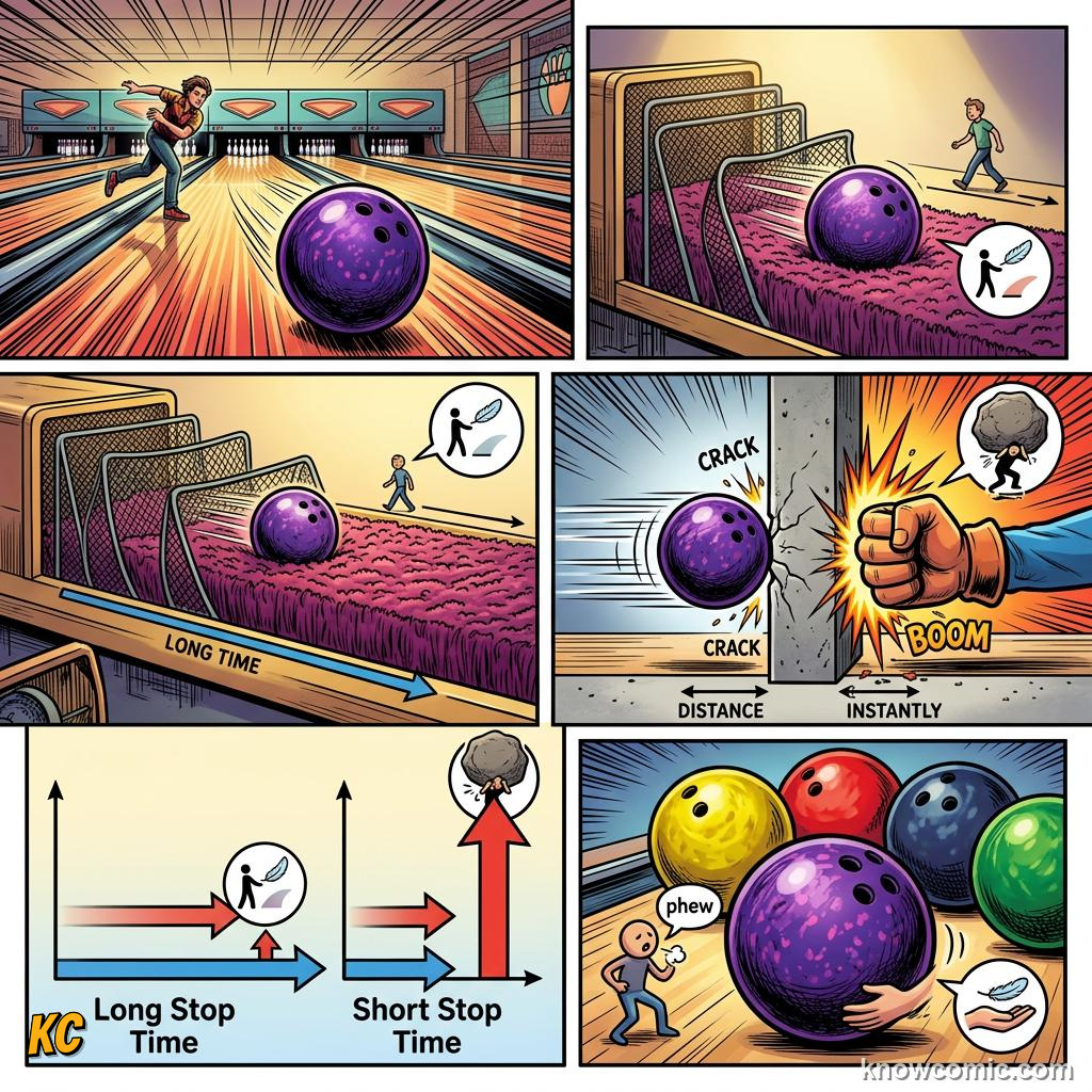 Comic panel about momentum: why it's hard to stop â: Idea, educational kids illustration