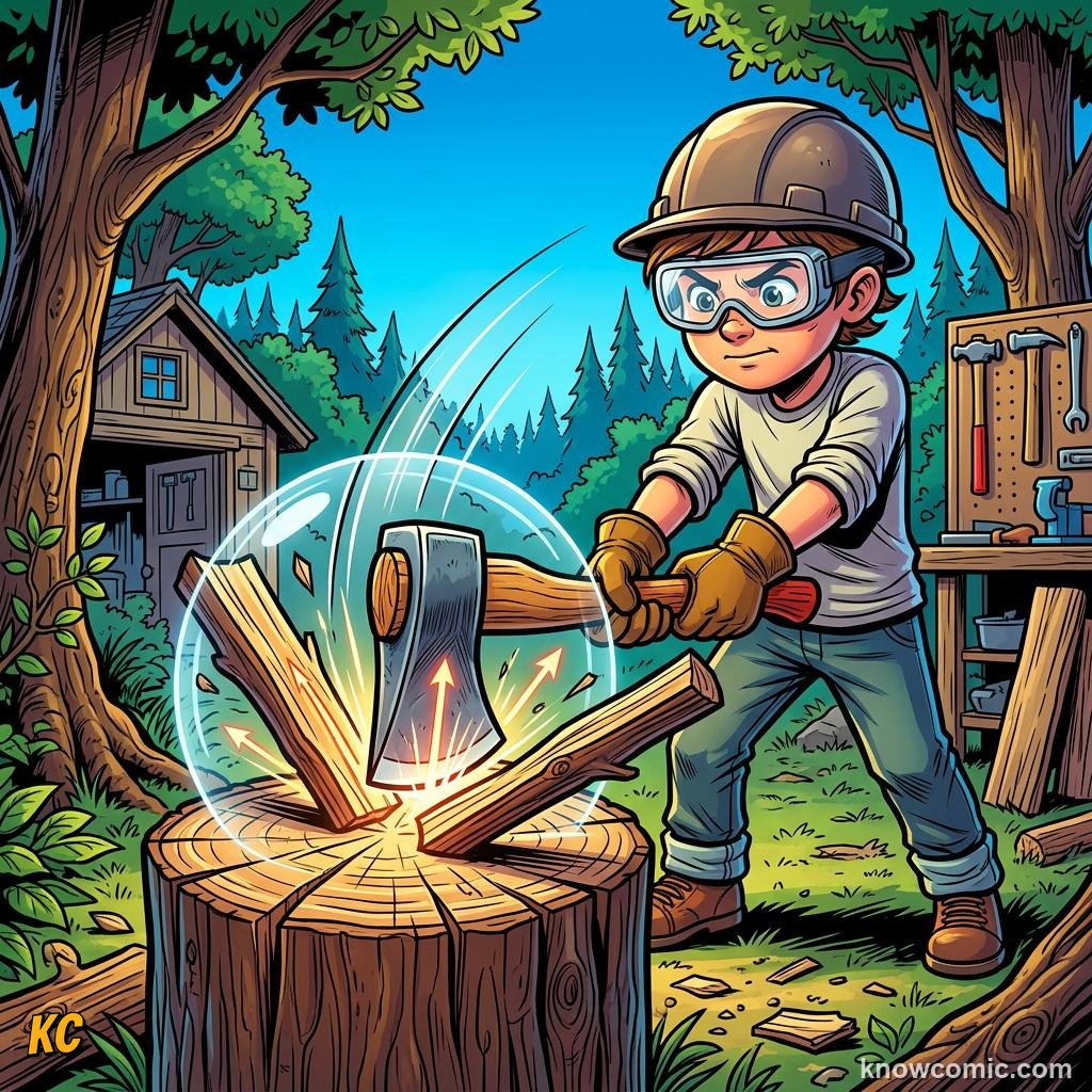 Comic panel about pressure: force over area: Safe, educational kids illustration