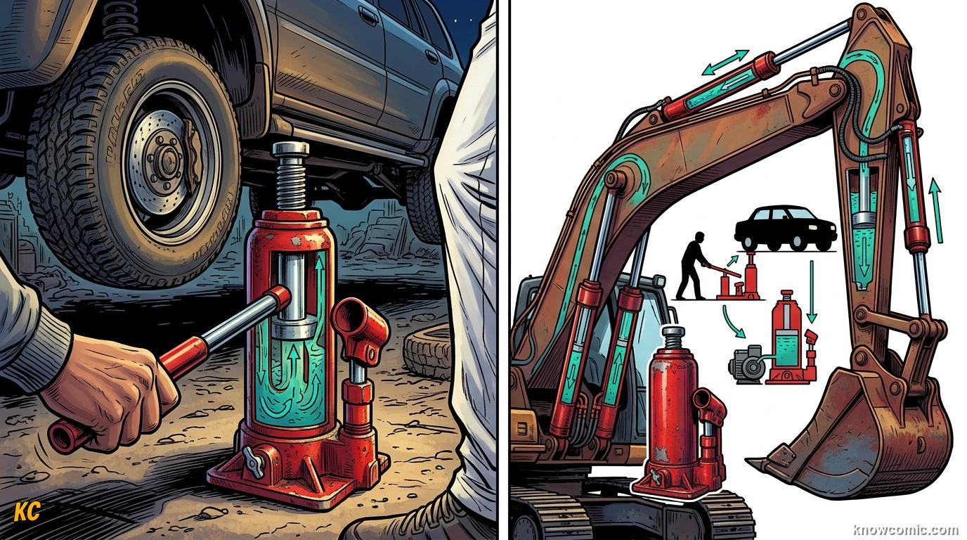 Comic panel about pressure: force over area: Liquids Push Too, educational kids illustration