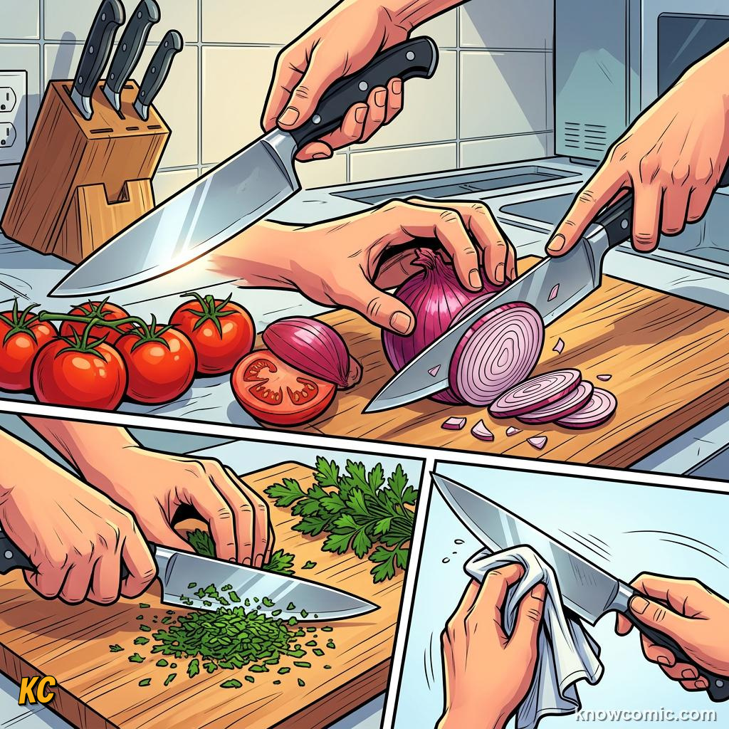 Comic panel about pressure: force over area: Pascals And Care, Tools, educational kids illustration
