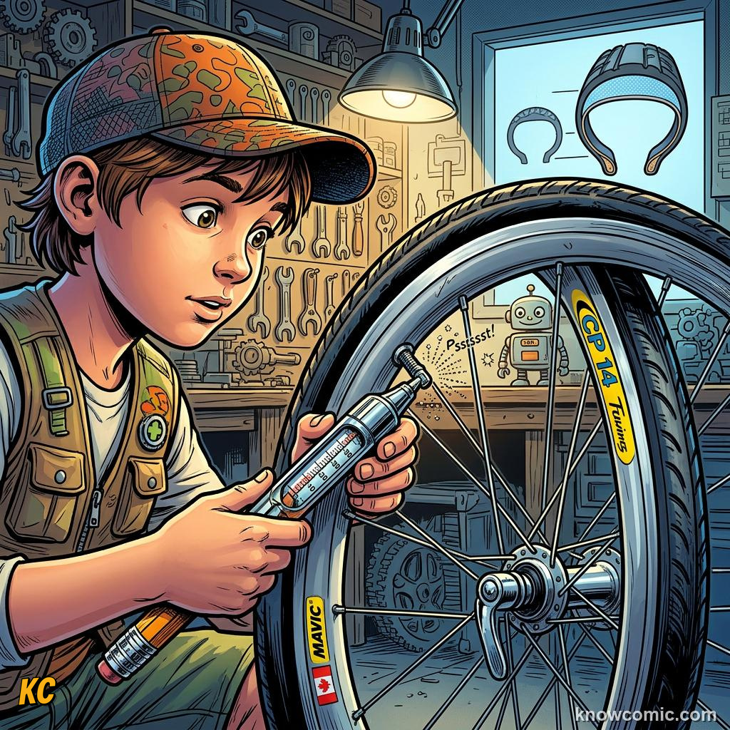 Comic panel about pressure: force over area: Pascals And Care, Tyres, educational kids illustration
