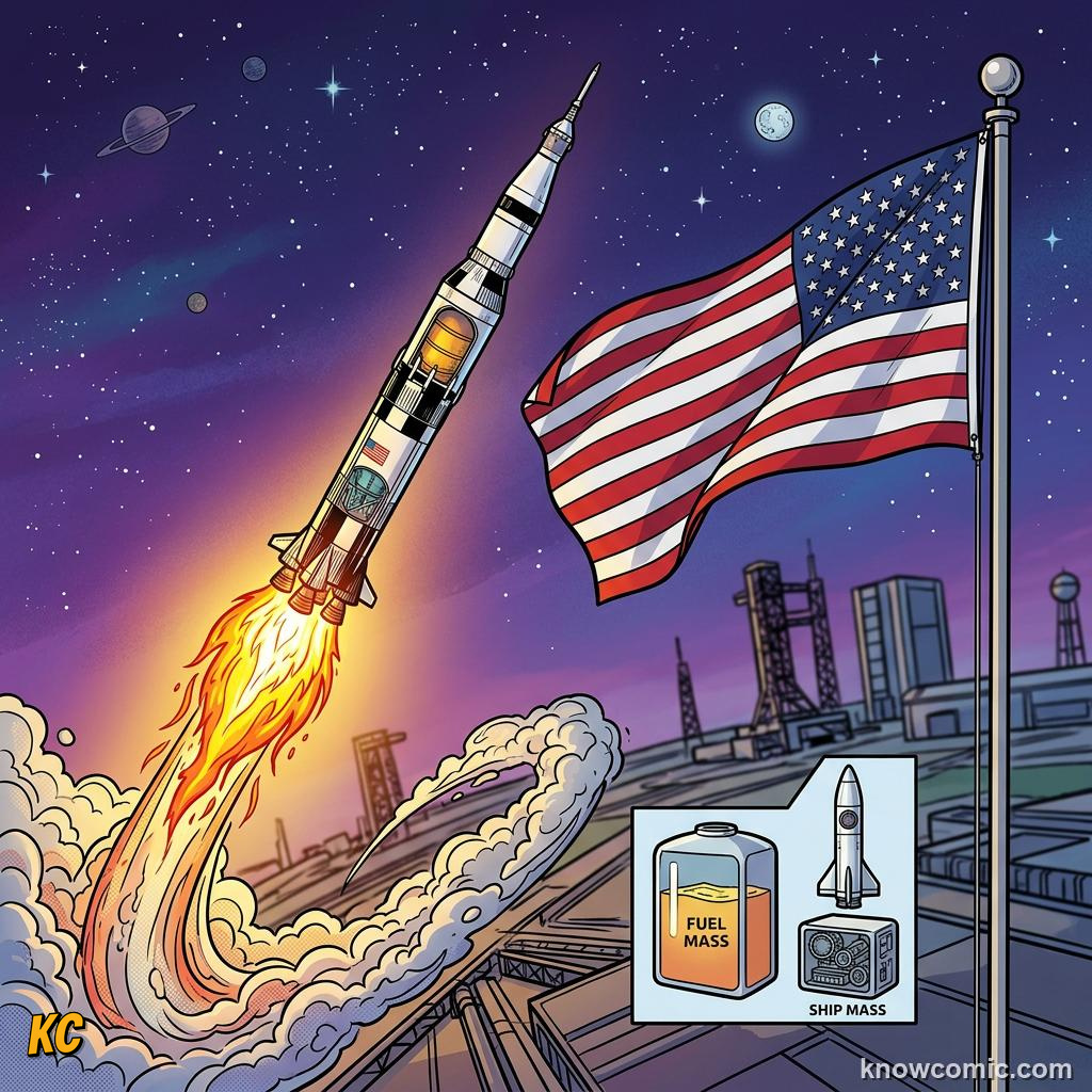 Comic panel about weight vs mass: the difference: Space, educational kids illustration