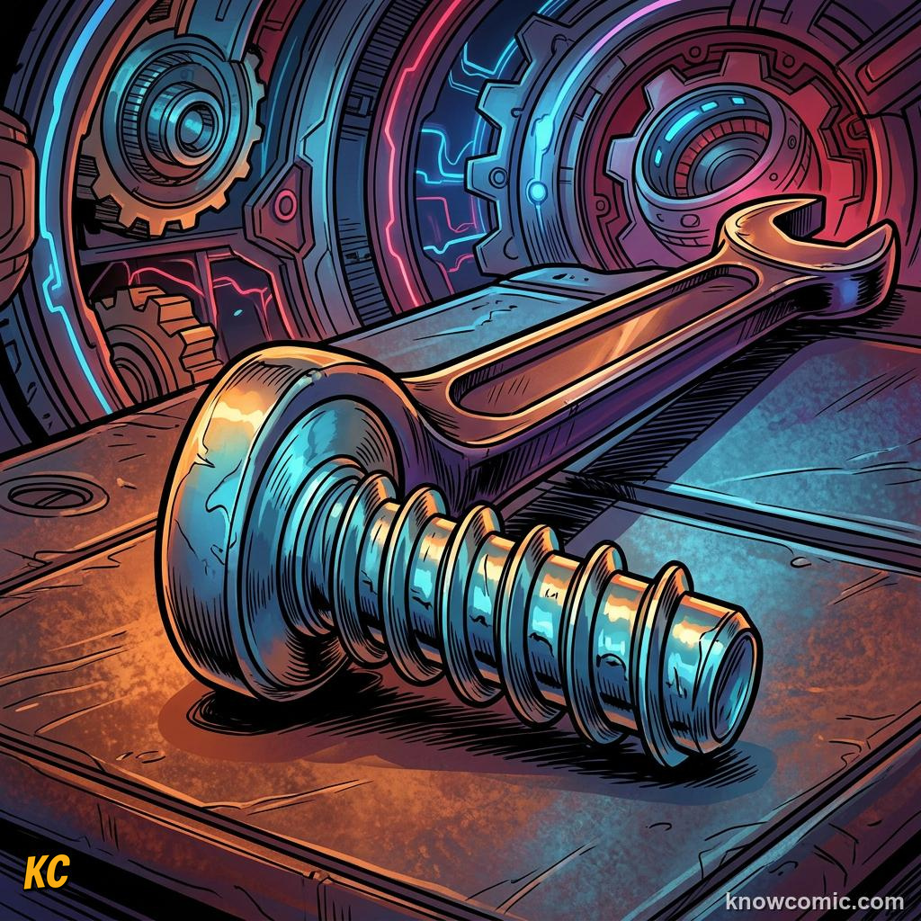 Comic panel about turning forces: moments & torques: Distance Is Your Friend, Wrench, educational kids illustration