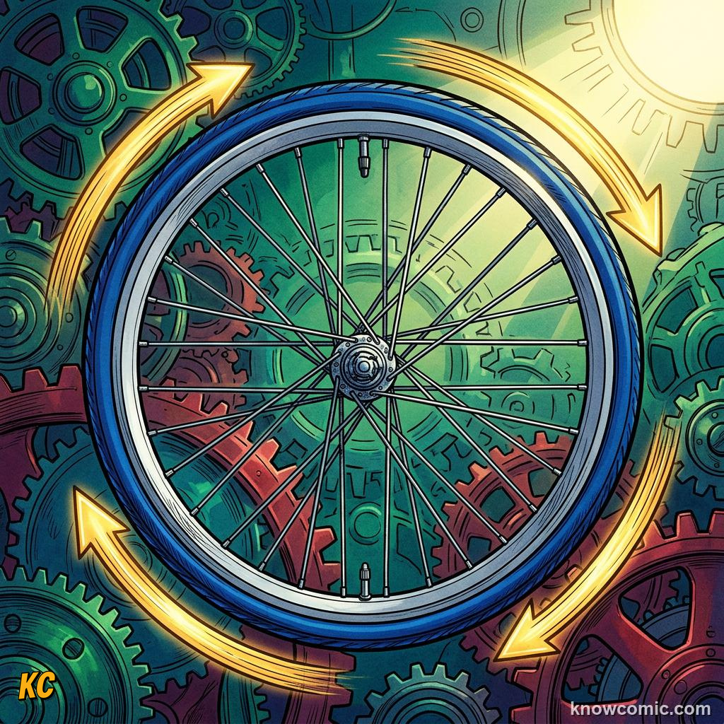 Comic panel about turning forces: moments & torques: Which Way Wins?, Clock, educational kids illustration