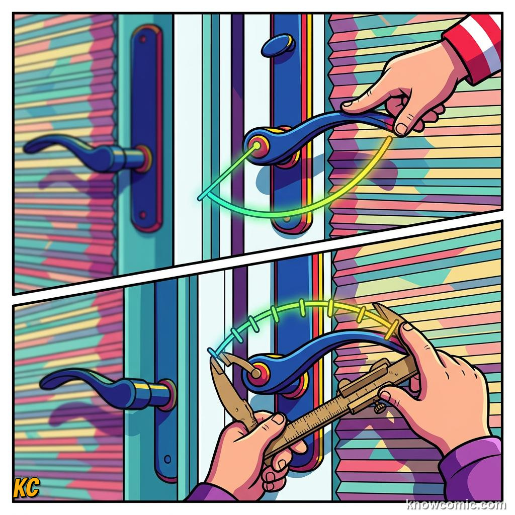 Comic panel about turning forces: moments & torques: Check, educational kids illustration