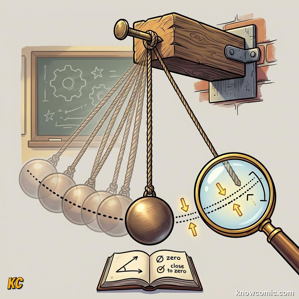 Comic panel about pendulums: the clock's secret: Small, educational kids illustration