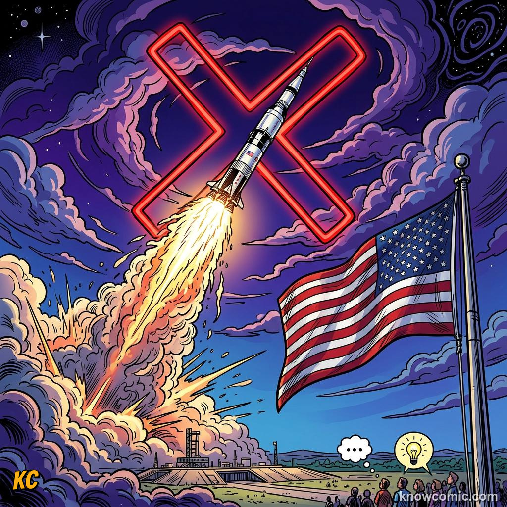 Comic panel about rockets: action & reaction in space: Push The Exhaust, Air, educational kids illustration