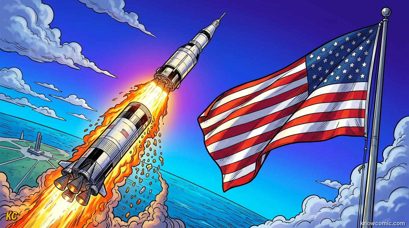 Comic panel about rockets: action & reaction in space: Heavy Tanks, educational kids illustration