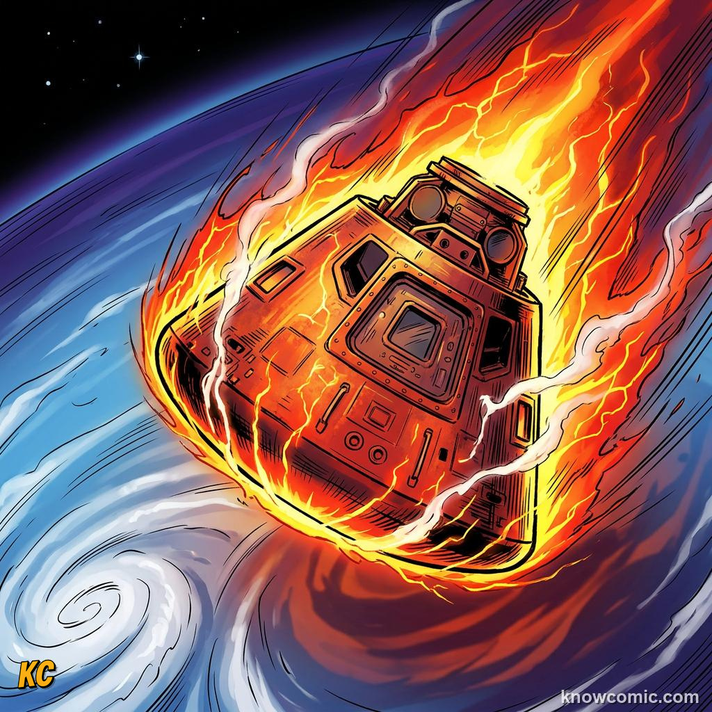 Comic panel about rockets: action & reaction in space: Home, educational kids illustration