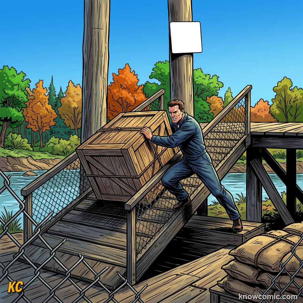 Comic panel about simple machines: levers & ramps: Ramp, educational kids illustration