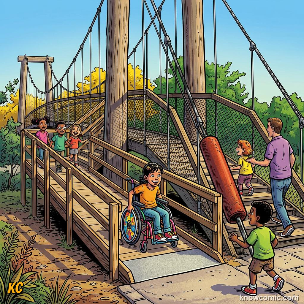 Comic panel about simple machines: levers & ramps: Slope, educational kids illustration