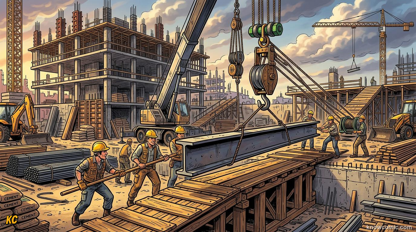 Comic panel about simple machines: levers & ramps: Seesaws And Slopes, No Free Lunch, educational kids illustration