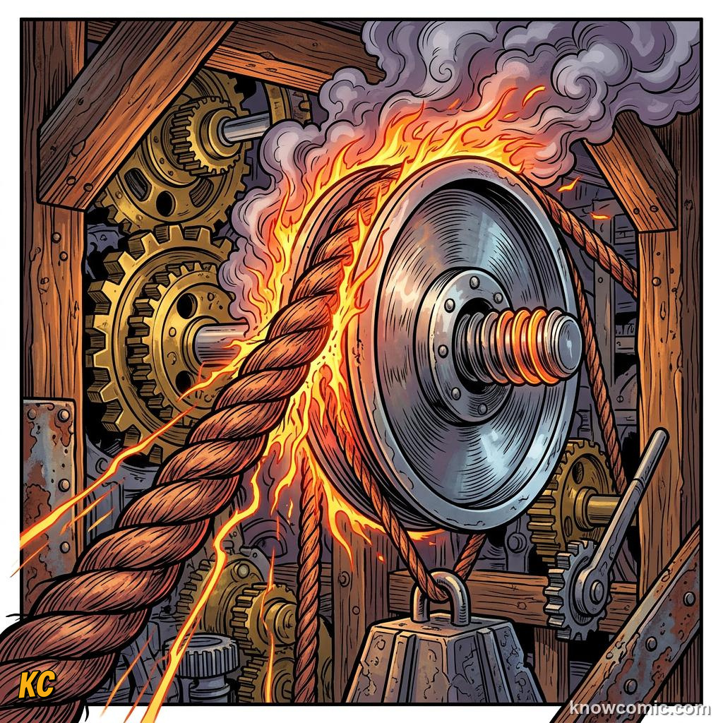 Comic panel about simple machines: levers & ramps: Force Versus Distance, Heat, educational kids illustration