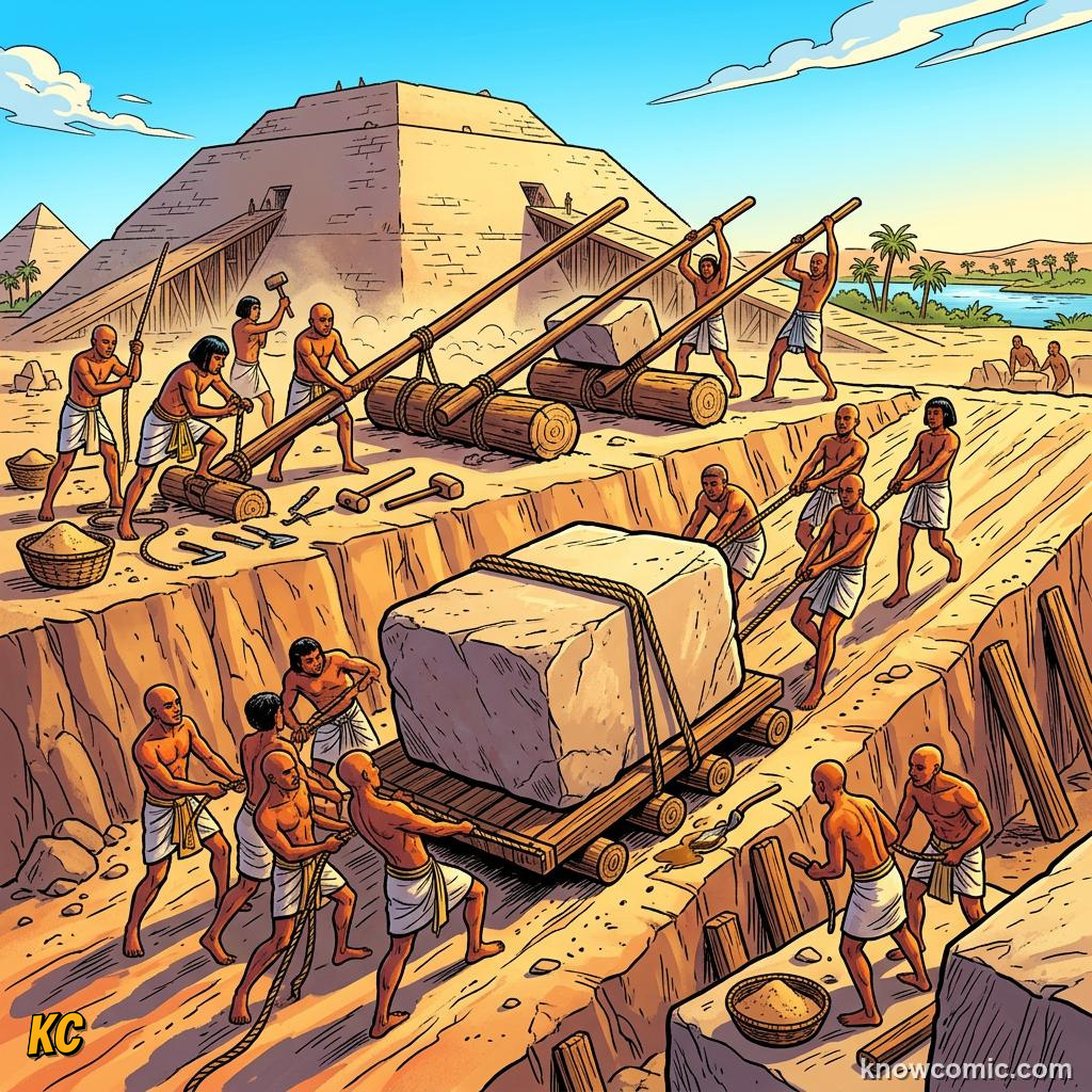 Comic panel about simple machines: levers & ramps: Build, educational kids illustration