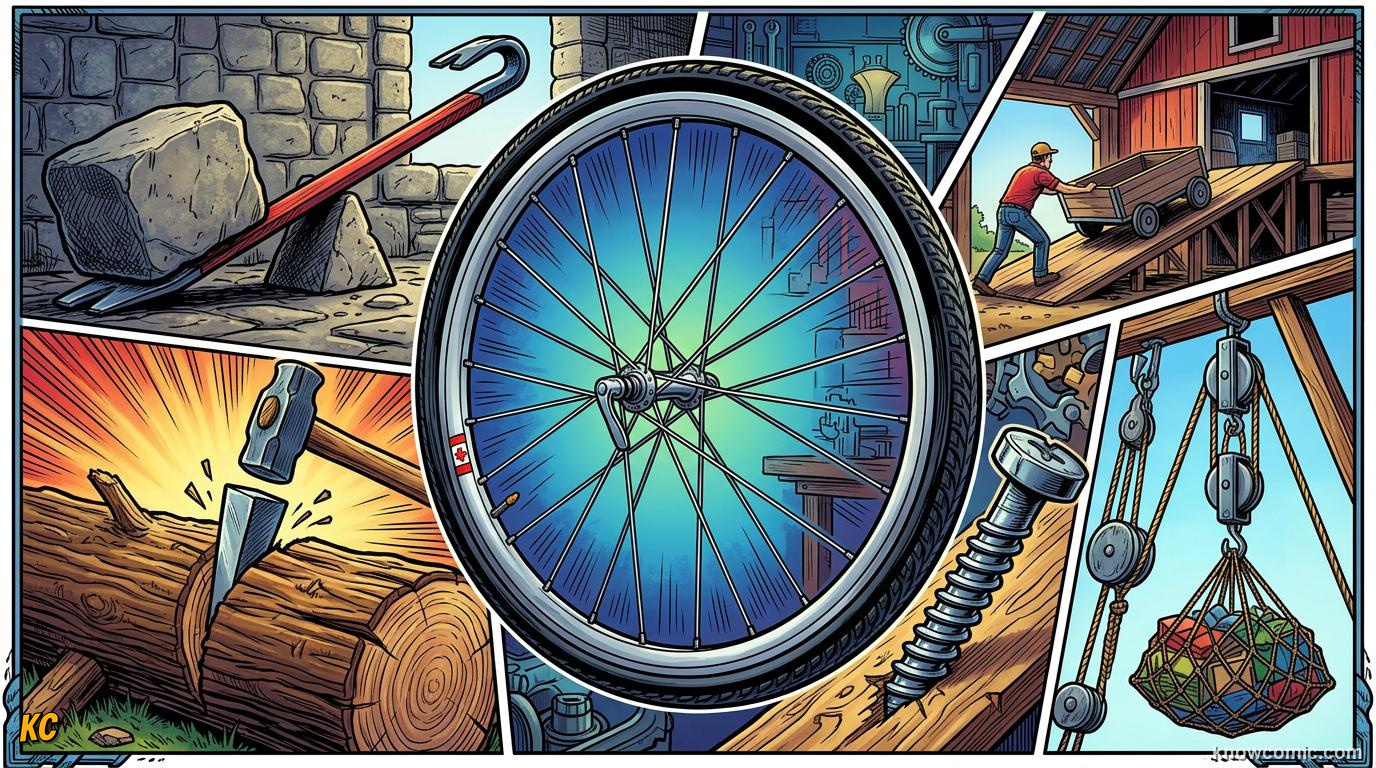 Comic panel about simple machines: levers & ramps: Wrap Up, educational kids illustration