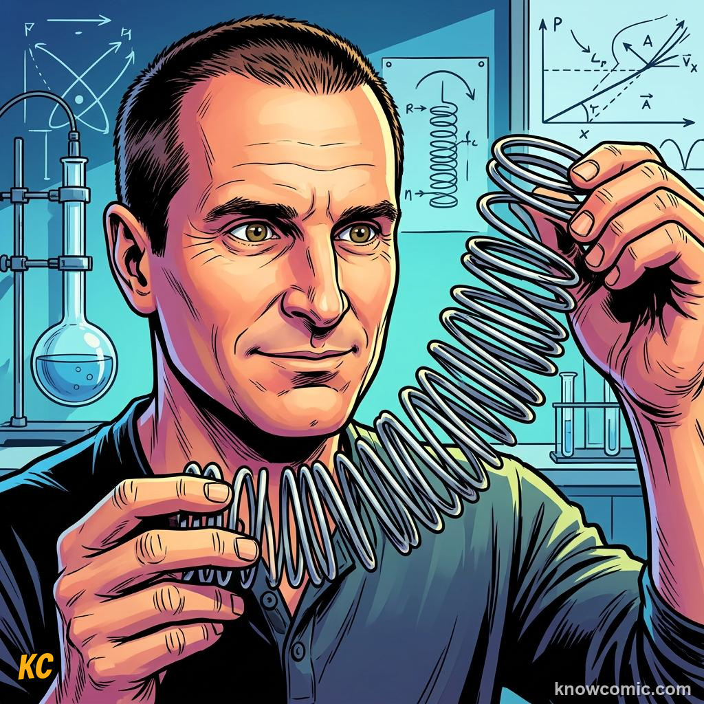 Comic panel about springs & elastic: stored energy: Limit, educational kids illustration