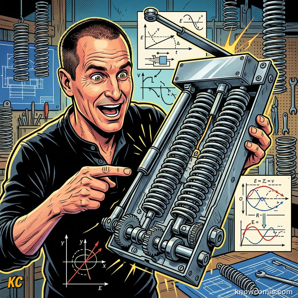 Comic panel about springs & elastic: stored energy: Energy You Can Feel, Home, educational kids illustration