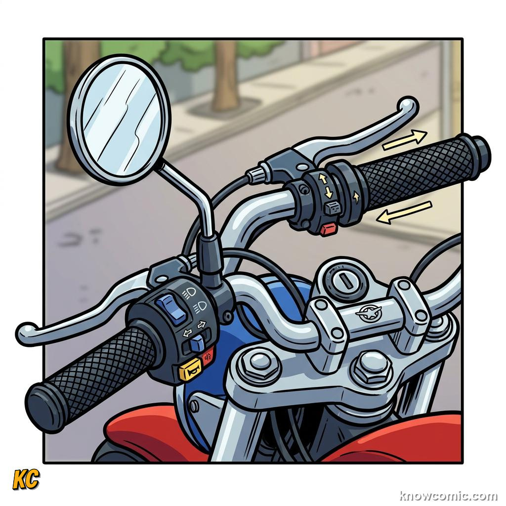 Close-up of motorcycle handlebars throttle and front brake lever
